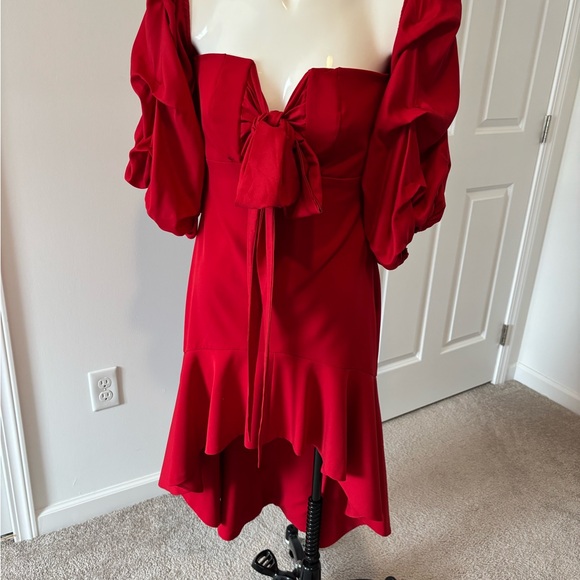 Luxxel Red Asymmetrical Ruched Sundress - Picture 1 of 5
